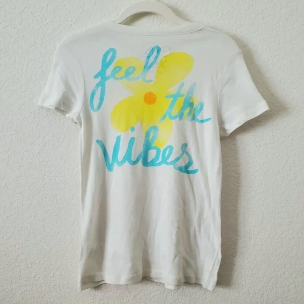 Chaser LA Boho Floral Feel the Vibes Lime Green Distressed Graphic Tee XS NWT